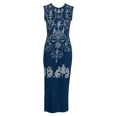 Pre-owned Vivienne Westwood Indigo Cotton Jersey Dress Printed Dress, Ss 1991 In Blue