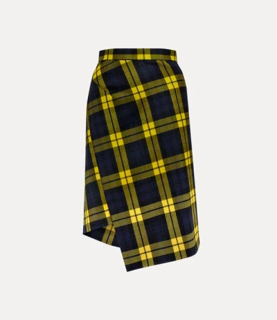 Vivienne Westwood Infinity Midi Skirt Moonshine Tartan Navy-yellow 38 Women In Green