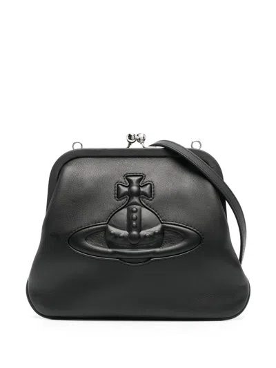 Vivienne Westwood Injected-orb Leather Clutch Bag In Black