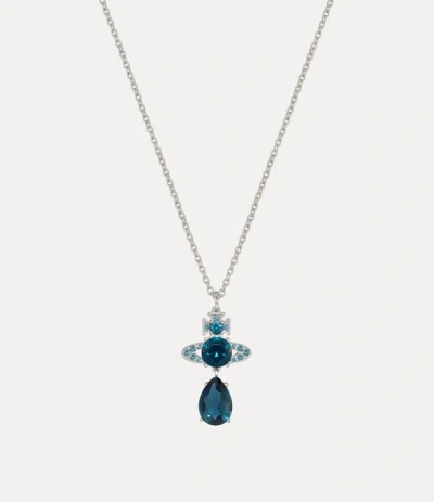 Vivienne Westwood Ismene Drop Pendant Necklace Platinum-dark-blue-cz Platinum-dark-blue-cz Women In Metallic