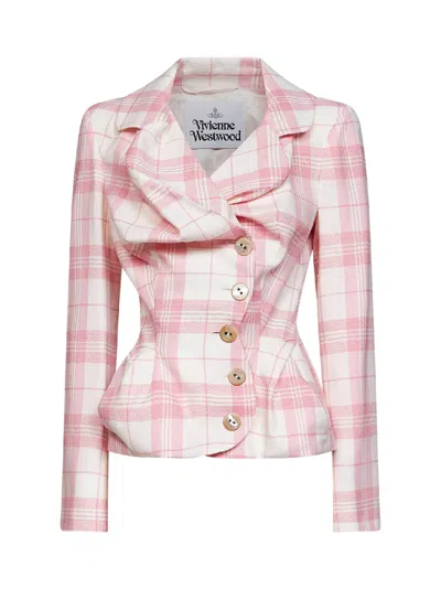 Vivienne Westwood Drunken Tailored Jacket Coquette Check Ivory-pink 44 Women