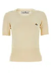 Vivienne Westwood 'bea' Cream White Cropped T-shirt With Orb Embroidery In Offwhite