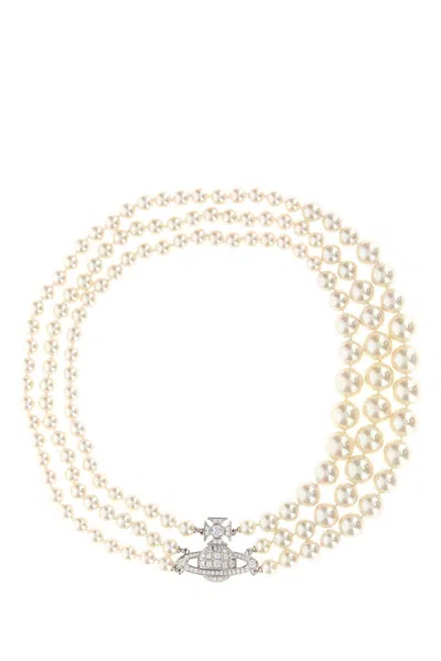 Vivienne Westwood Ivory Pearls Graziella Necklace In Metallic