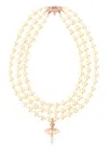 Vivienne Westwood Ivory Pearls Three Row Pearl Drop Choker In Neutral