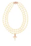 Vivienne Westwood Ivory Pearls Three Row Pearl Drop Choker In White
