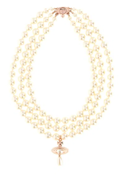 VIVIENNE WESTWOOD CHOKER THREE ROW PEARL DROP IN PERLE AVORIO DONNA