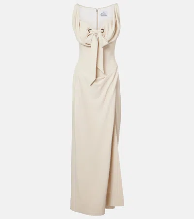 Vivienne Westwood Iwona Off-the-shoulder Bow-detailed Draped Cady Gown In Neutral