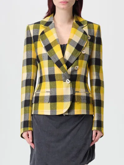 Vivienne Westwood Georgia Jacket Check Wool Pixel-check 44 Women In Yellow