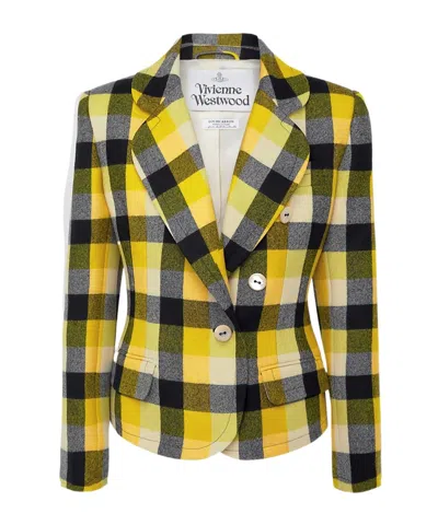 Vivienne Westwood Georgia Jacket Check Wool Pixel-check 44 Women In Yellow