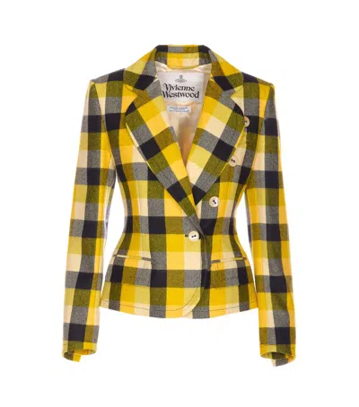 Vivienne Westwood Georgia Jacket Check Wool Pixel-check 44 Women In Yellow