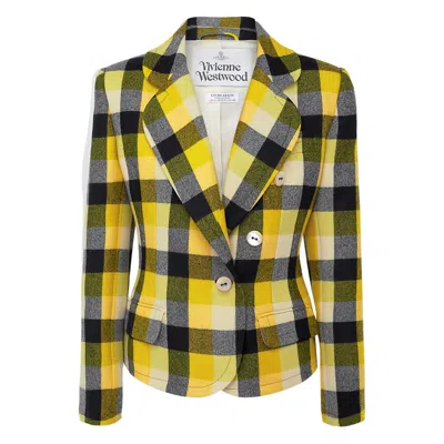 Vivienne Westwood Georgia Jacket Check Wool Pixel-check 44 Women In Yellow