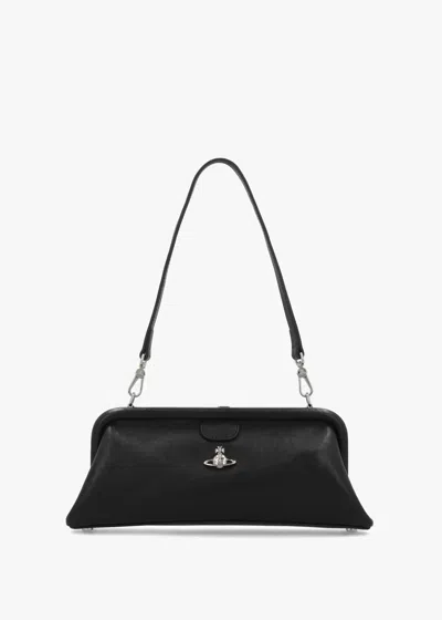 Vivienne Westwood Jane Frame Black Leather Shoulder Bag Purse