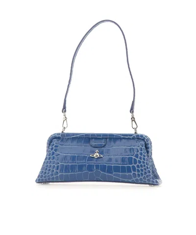 Vivienne Westwood Jane Crocodile-effect Shoulder Bag In Blue