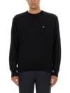 Vivienne Westwood 'alex' Black Crewneck Sweater With Orb Logo Detail On The Front In Black