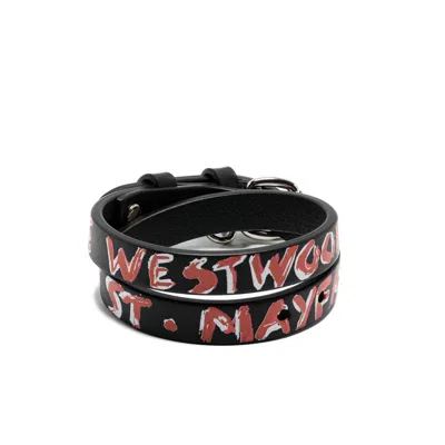 Vivienne Westwood Orb-embellished Leather Bracelet In Black