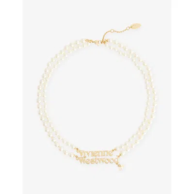 Vivienne Westwood Jewellery Mens Aw25-gold / Cream Pearl Amelia Yellow Gold-plated Brass And Swarovski Glass-based Pearl Necklac
