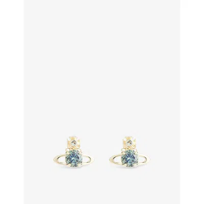 Vivienne Westwood Jewellery Mens Aw25-gold / Green Cz Reina Large Brass Earrings