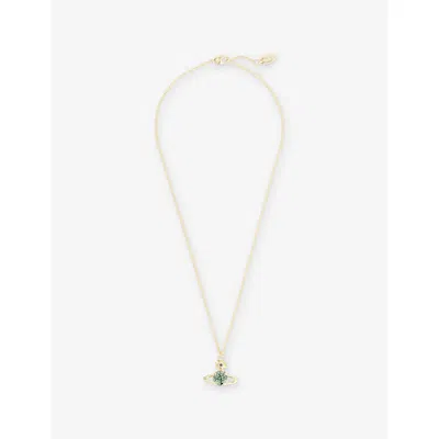 Vivienne Westwood Jewellery Mens Aw25-gold / Green Cz Reina Large Pendant Brass Necklace