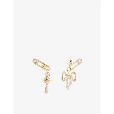 Vivienne Westwood Jewellery Mens Aw25-gold / White Cz Lilith Bow Brass And Crystal Earrings