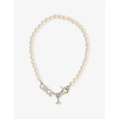 Vivienne Westwood Jewellery Mens Chaos Pearl Brass Necklace Pltinum Wht Crmrse Pearl