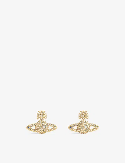 Vivienne Westwood Jewellery Bas Relief Brass And Cubic Zirconia Earrings In Gold /  Crystal