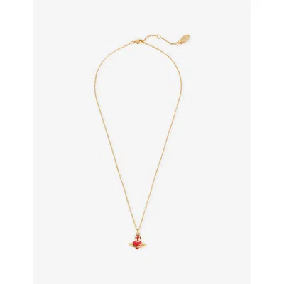 Vivienne Westwood Jewellery Mens Gold / Red Enamel Fabianna Bas Relief Gold-plated Brass Pendant Necklace