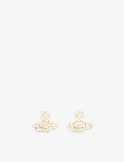 Vivienne Westwood Jewellery Carmela Bas Relief Platinum-plated Brass And Cubic Zirconia Earrings In Gold / White Cz