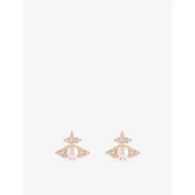 Vivienne Westwood Jewellery Mens Gold/champ/pink Pearl Feodora Gold-plated Brass And Cubic Zirconia Earrings