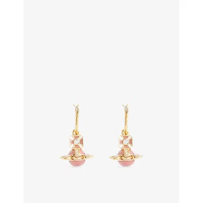 Vivienne Westwood Jewellery Mens Gold/wht Crystal/fuchsia Capucine Gold-plated Brass And Enamel Drop Earrings