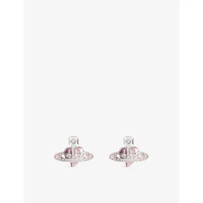 Vivienne Westwood Jewellery Mens Plat Vint Rse Lght Rose Diamante Heart Brass And Cubic Zirconia Earrings In Pink
