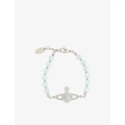 Vivienne Westwood Jewellery Mens Plat/aqua Bohem Cryst Messaline Brass And Cubic Zirconia Beaded Bracelet In Silver