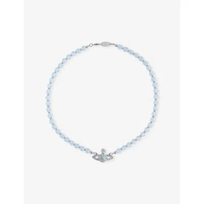 Vivienne Westwood Jewellery Mens Plat/aqua Bohem Cryst Messaline Silver-plated Brass And Cubic Zirconia Choker Necklace In Blue