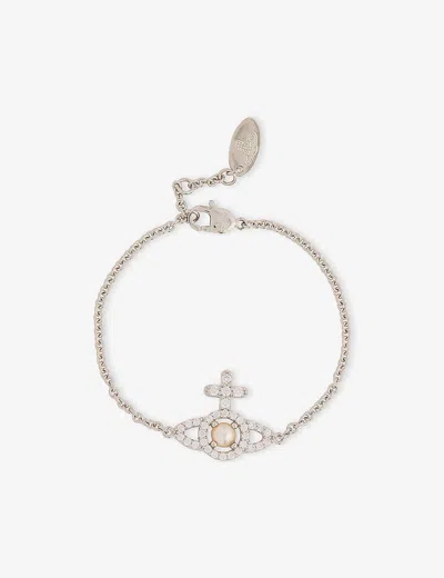 Vivienne Westwood Jewellery Olympia Brass And Cubic Zirconia Bracelet In Platinum / Creamrose