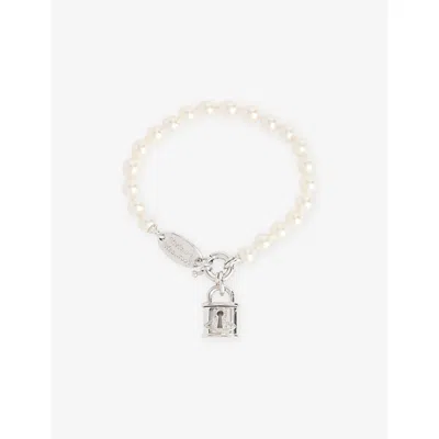 Vivienne Westwood Jewellery Mens Platinum / Crmrose Pearl Celestia Small Brass Bracelet In Neutral