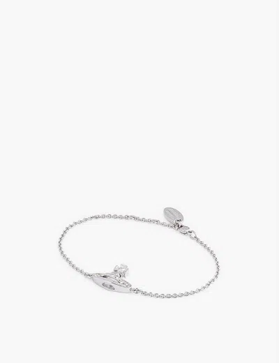Vivienne Westwood Jewellery Pina Bas Relief Silver-tone Brass And Cubic Zirconia Bracelet In Platinum/ Crystal