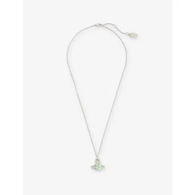 Vivienne Westwood Jewellery Mens Platinum / Light Green Ariella Brass And Cubic Zirconia Pendant Necklace In Silver