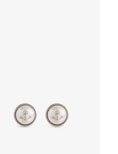 Vivienne Westwood Jewellery Olga Brass And Pearl Stud Earrings In Silver