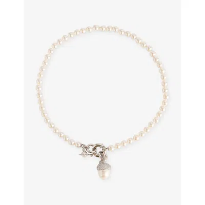 Vivienne Westwood Jewellery Mens Platinum / White Cz Lucille Pearl Platinum-plated Brass And Cubic Zirconia Necklace