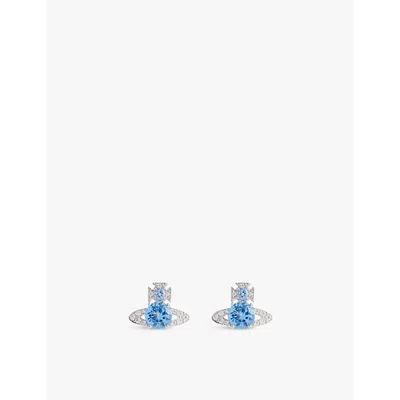 Vivienne Westwood Jewellery Mens  Ismene Brass And Cubic Zirconia Stud Earrings In Platinum/blue, White Cz