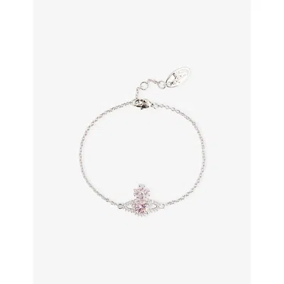 Vivienne Westwood Jewellery Mens Platinum/pink/white Cz Valentina Orb Brass And Cubic Zirconia Bracelet In Silver