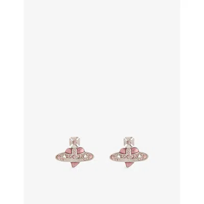 Vivienne Westwood Jewellery Mens New Diamante Heart  Platinum-plated Brass And Crystal Earrings Platinum/v Rose Crystal