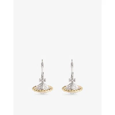 Vivienne Westwood Jewellery Mens Rhodium/gold/crystal Mayfair Bas Relief Rhodium-plated Brass And Crystal Stud Earrings In Metallic