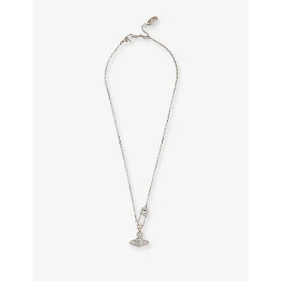 Vivienne Westwood Jewellery Mens  Lucrece Brass And Cubic Zirconia Pendant Necklace In Platinum / White Cz