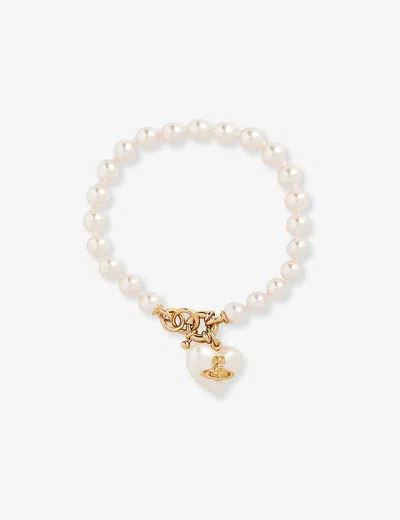 Vivienne Westwood Jewellery Sheryl Brass And Faux-pearl Bracelet In Gold / Creamrose Pearl
