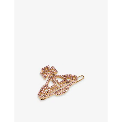 Vivienne Westwood Jewellery Annalisa Brass Hair Clip In Gold / Pink Crystal