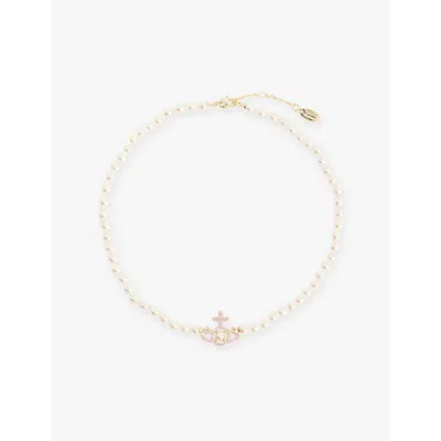 Vivienne Westwood Jewellery Olympia Pearl Brass Necklace In Gold/pink /creamrose