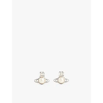 Vivienne Westwood Jewellery Womens Platinum Tillya Brand-orb Brass And Faux-pearl Stud Earrings