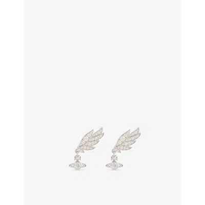 Vivienne Westwood Jewellery Dawna Orb-embellished 925 Sterling Silver And Cubic Zirconia Earrings In Platinum / White Cz