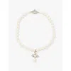 Vivienne Westwood Jewellery One Row Brass And Faux-pearl Choker Necklace In Platinum/pearl/cryst