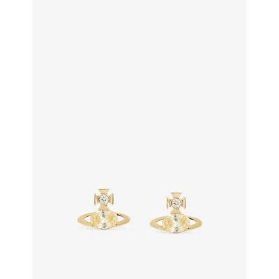 Vivienne Westwood Jewellery Allie Brass And Cubic Zirconia Earrings In Gold / Canary Cz